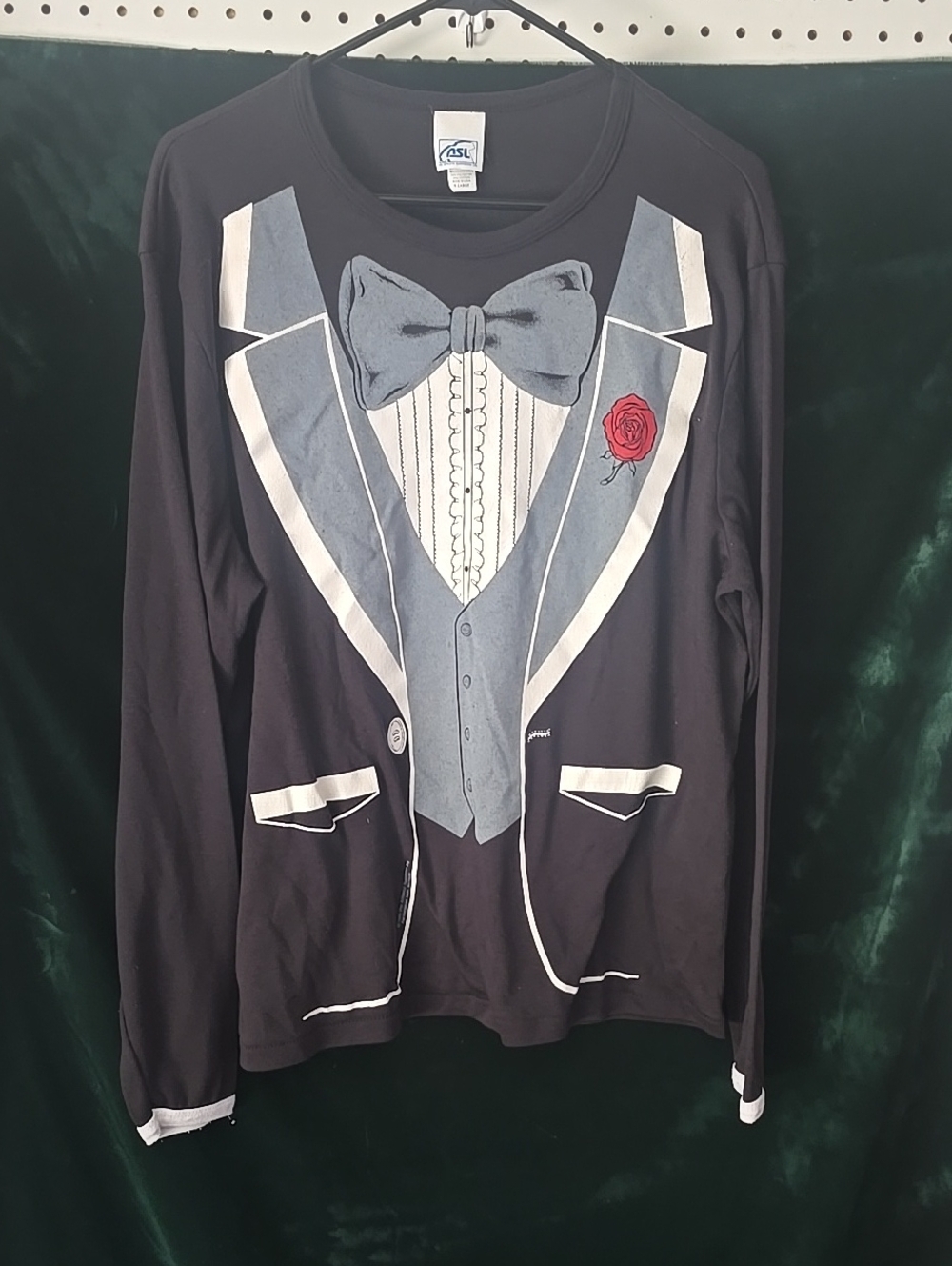 Vintage Novelty Tuxedo-Print Long Sleeve Shirt - Black